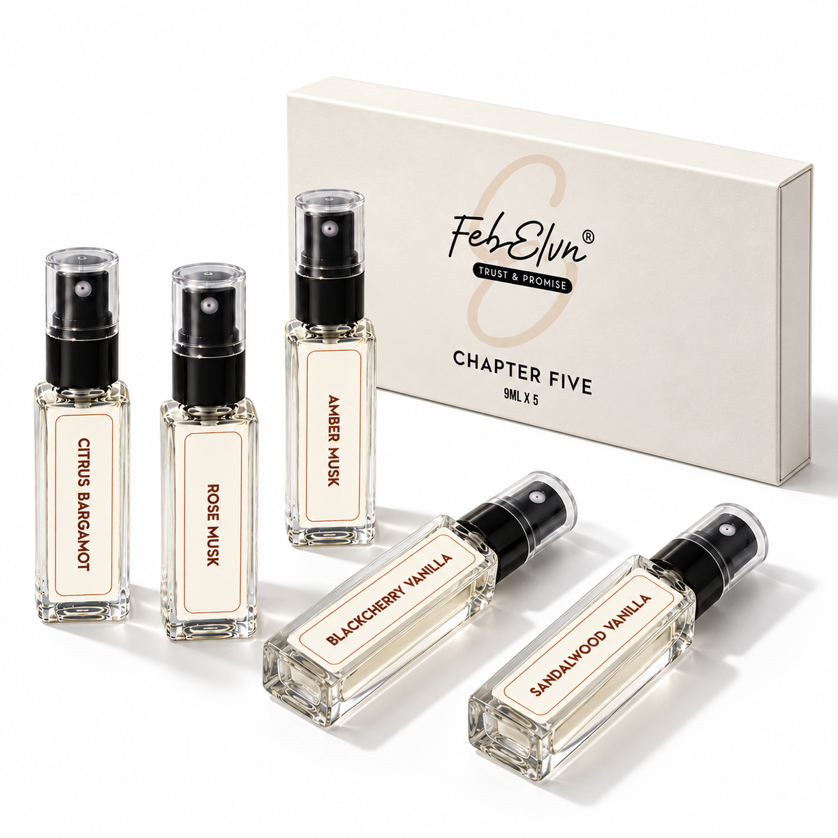 FEBELVN Chapter Five Unisex Mini Perfume Combo, 5 × 9 ml Eau de Parfum (45 ml)