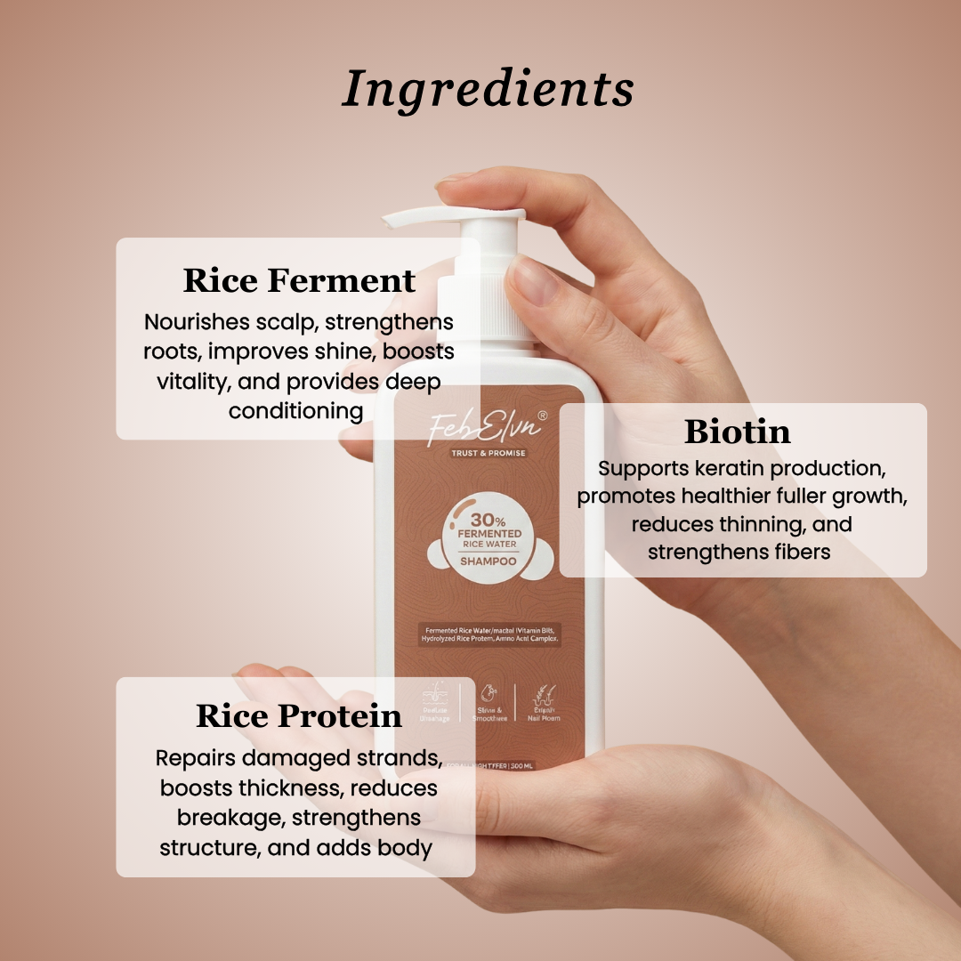 30% Fermented Rice Water + Amino Acids Shampoo for Hair Strength & Breakage Control